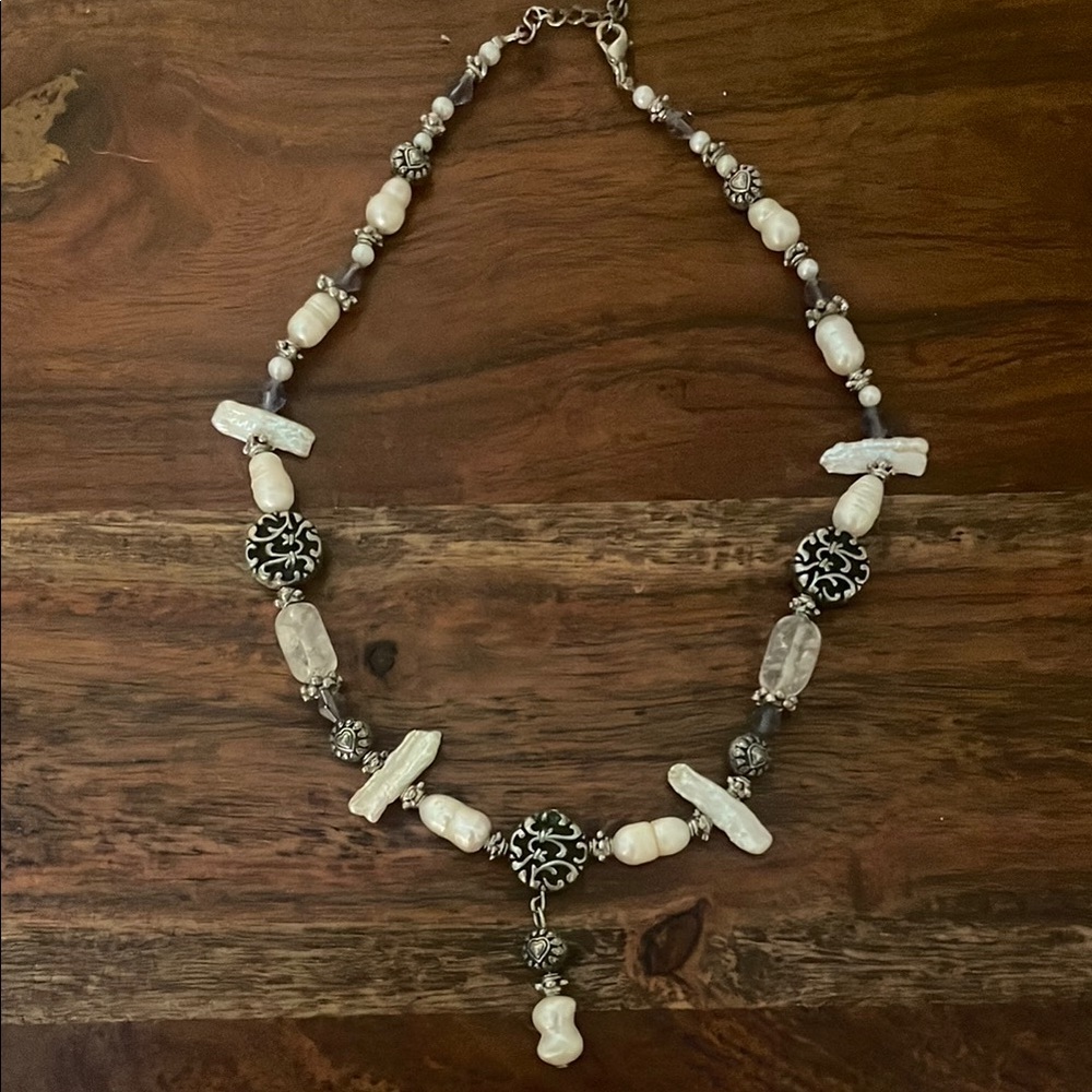 Cookie Lee silver-tone and white beaded statement necklace